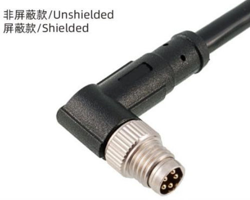 3-8A IP67 वाटरप्रूफ M8 एंगल नर प्लग आउटडोर प्रतिष्ठानों के लिए धातु इंटरफ़ेस