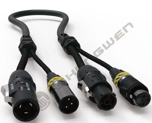 TRUE1 2-इन-1 XLR महिला और पुरुष पावरकॉन हाइब्रिड केबल 3-पिन DMX कॉम्बी ब्लैक XLR3 स्प्लिट कम्युनिकेशन केबल