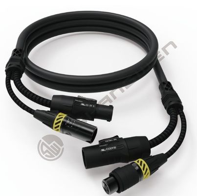 TRUE1 2-इन-1 XLR महिला और पुरुष पावरकॉन हाइब्रिड केबल 5-पिन DMX कॉम्बी ब्लैक XLR-5P COMBI केबल