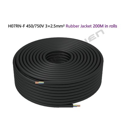 3*2.5mm2  H07RN-F 450/750V  CCC VDE 3 Core Sheathed Wire Bare Copper Core Cable 2.5 mm² 3 Core Power Cable Black Rubber Cable